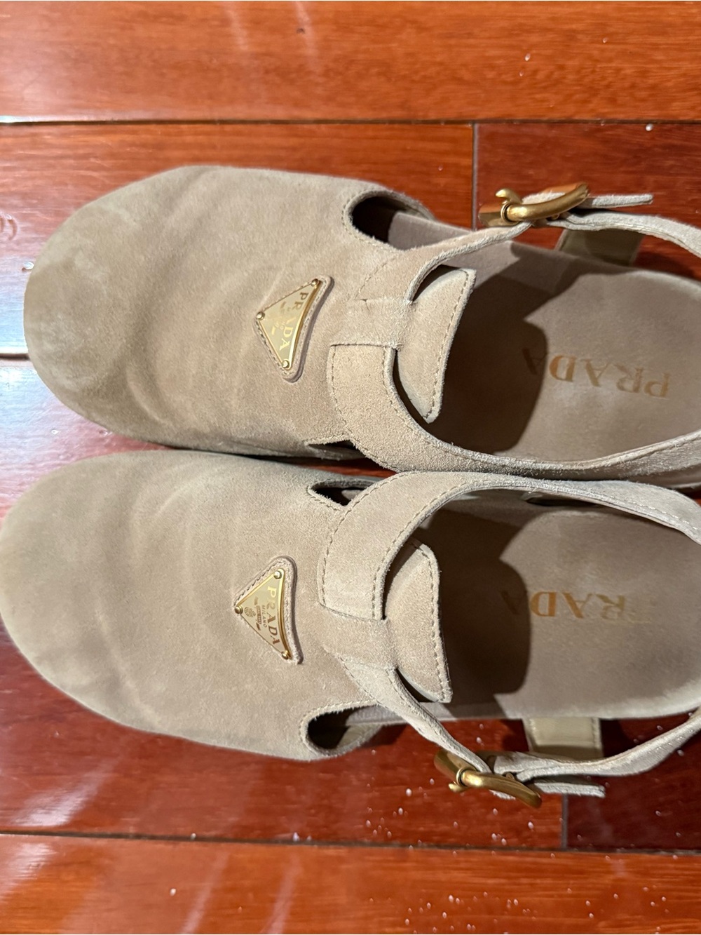 Prada triangle logo buckle sandals
